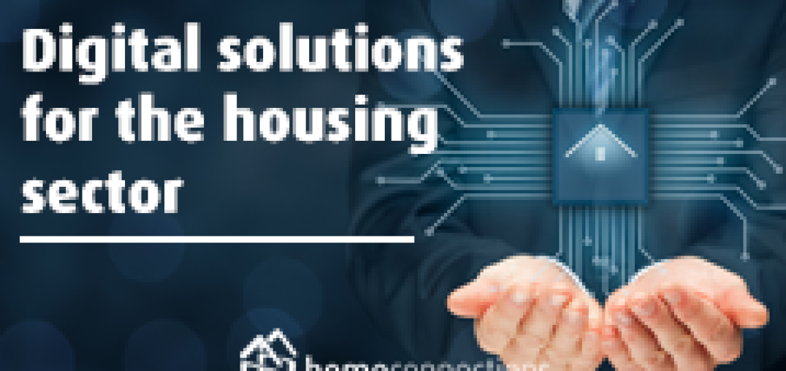 man showing abstract chip with symbol of a house